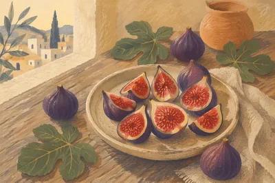 Fresh Halved Figs on Rustic Plate