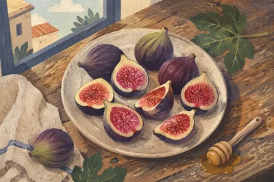 Fresh Halved Figs on Rustic Plate