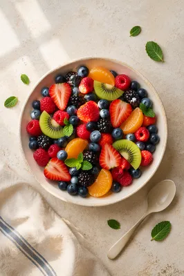 Overhead Fresh Berry Fruit Bowl Breakfast