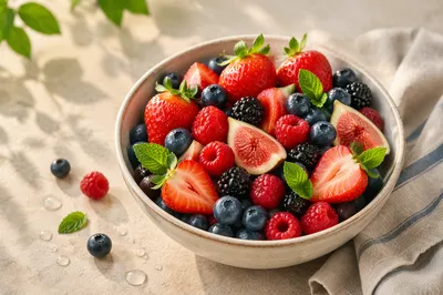 Colorful Berry Bowl with Fresh Figs