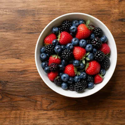 Fresh Berry Bowl on Wooden Table