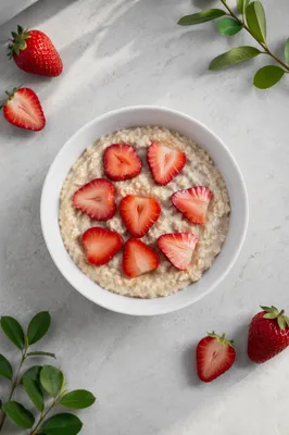 Fresh Strawberry Oatmeal Breakfast Flat Lay