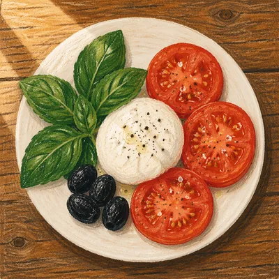 Fresh Caprese Salad on Rustic Wooden Table
