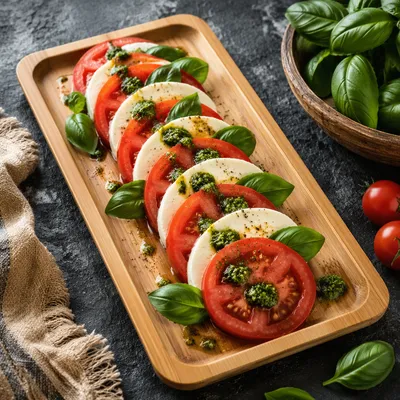 Rustic Caprese Salad on Bamboo Tray