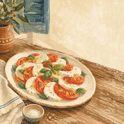 Sunlit Caprese Salad on Rustic Platter