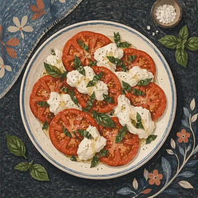 Rustic Caprese Salad Overhead Summer Plate