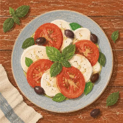 Fresh Caprese Salad Overhead Table Setting