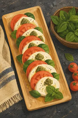 Fresh Caprese Salad on Bamboo Tray