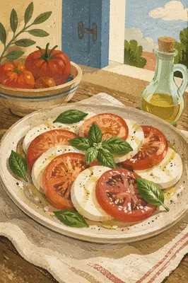 Fresh Caprese Salad on Rustic Platter