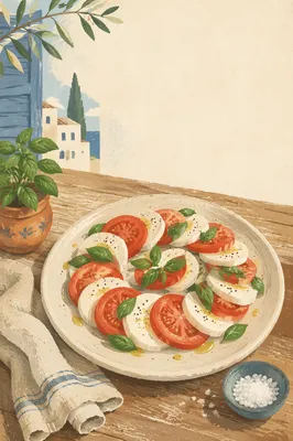 Sunlit Caprese Salad on Rustic Platter