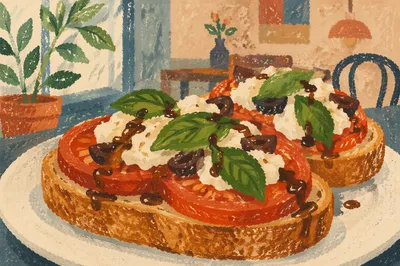 Rustic Caprese Toasts with Basil Glaze
