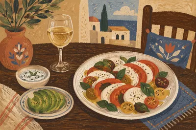 Caprese Salad on Rustic Wooden Table