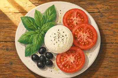 Fresh Caprese Salad on Rustic Wooden Table