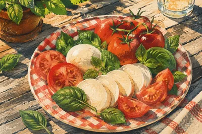 Rustic Caprese Salad in Summer Sunlight