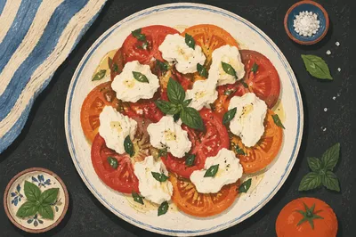 Rustic Caprese Salad Overhead Summer Table