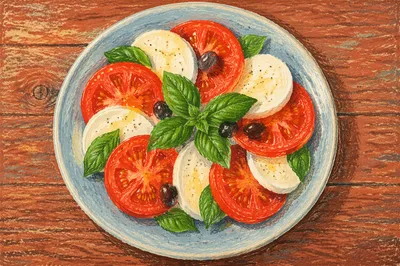 Fresh Caprese Salad on Blue Plate