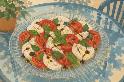 Fresh Caprese Salad on Glass Platter