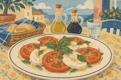 Fresh Caprese Salad on Café Table