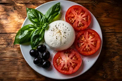Fresh Caprese Salad on Rustic Wood
