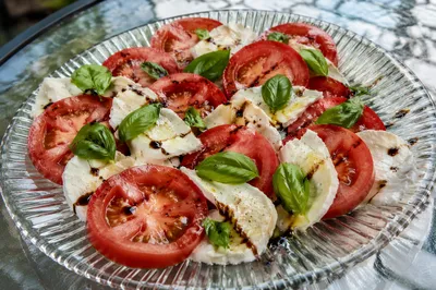 Fresh Caprese Salad on Glass Platter