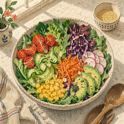 Fresh Colorful Salad Bowl Top View