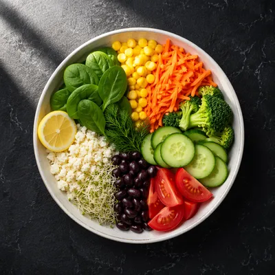 Colorful Fresh Salad Bowl Top View