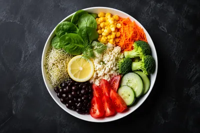 Fresh Colorful Vegetarian Salad Bowl Top View
