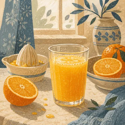 Freshly Squeezed Orange Juice in Morning Light