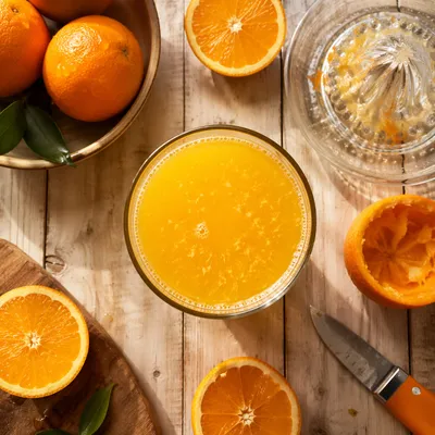Fresh Orange Juice Flat Lay with Pulp