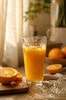 Freshly Squeezed Orange Juice in Morning Light
