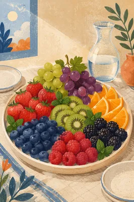 Colorful Fresh Fruit Platter on Linen