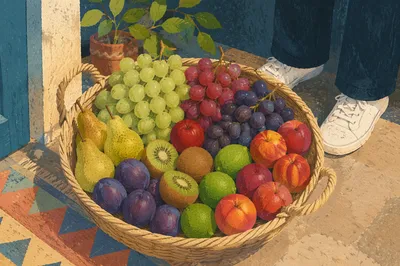 Abundant Fresh Fruit Basket in Daylight