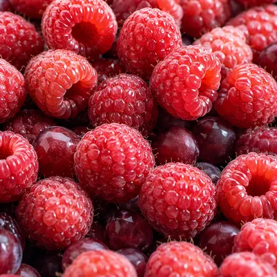 Fresh Raspberry and Grape Platter Close-Up