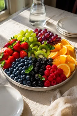 Colorful Fresh Fruit Platter in Morning Light