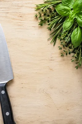 Fresh Garden Herbs on Farmhouse Cutting Board