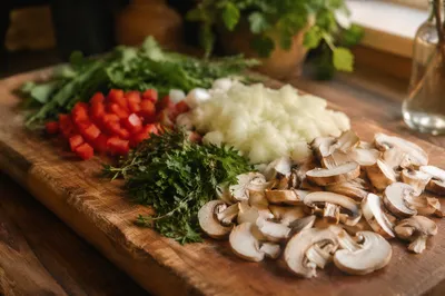 Fresh Garden Herbs on Rustic Cutting Board