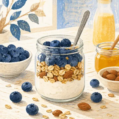Layered Blueberry Granola Yogurt Parfait Jar