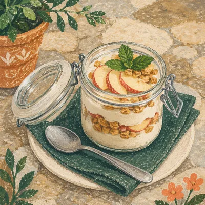 Layered Granola Yogurt Parfait in Rustic Jar