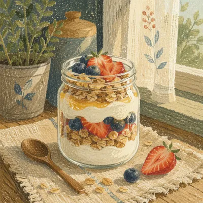 Rustic Granola Yogurt Parfait in Glass Jar