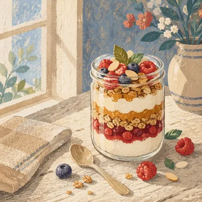 Rustic Granola Yogurt Parfait in Glass Jar