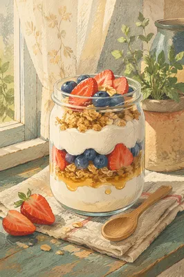 Rustic Granola Yogurt Parfait in Glass Jar