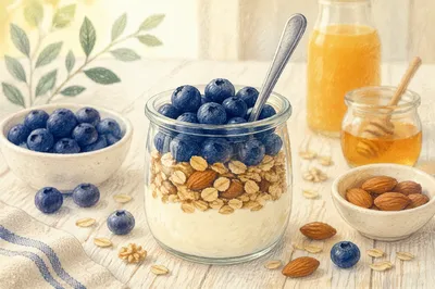 Layered Granola Yogurt Parfait with Blueberries