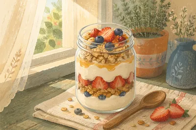 Rustic Granola Yogurt Parfait in Glass Jar