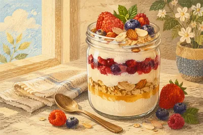 Rustic Granola Yogurt Parfait in Glass Jar