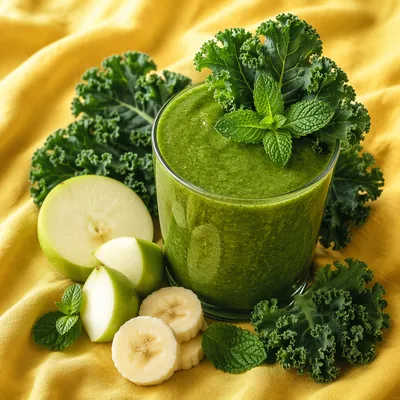 Green Smoothie with Kale and Fresh Fruit