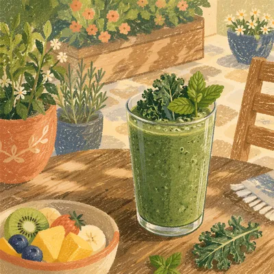 Green Kale Smoothie on Sunny Patio