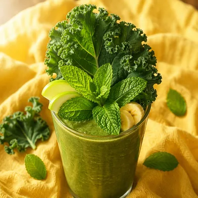 Fresh Green Smoothie with Kale and Fruit
