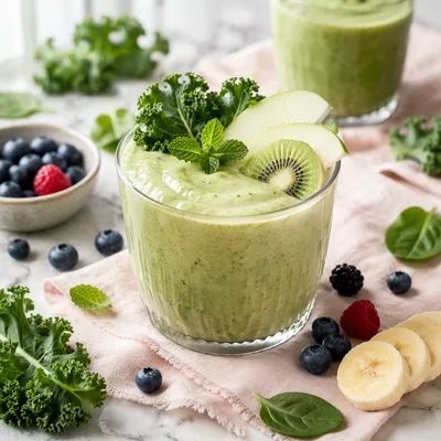 Creamy Green Smoothie With Fresh Kale