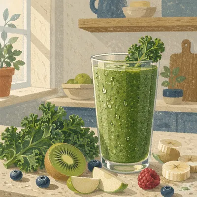 Fresh Green Smoothie with Kale and Fruit
