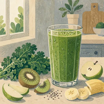 Fresh Green Smoothie with Kale and Fruit